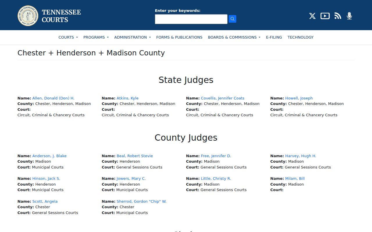 Chester County arrest warrant reference, 26th Judicial District court directory