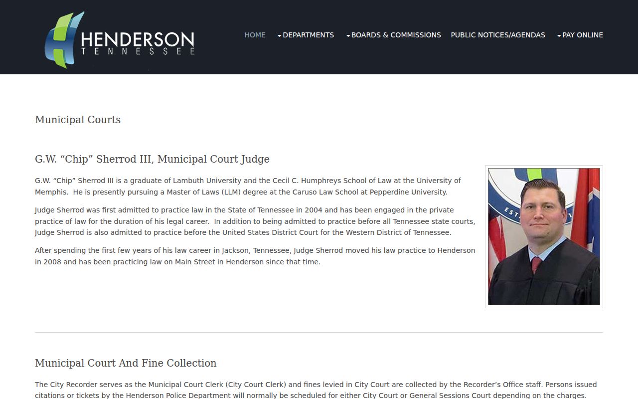 Chester County bench warrant reference, Henderson Municipal Court schedule and payment page