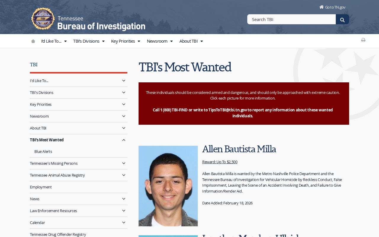 Chester County active warrant reference, statewide TBI program criteria page without a person profile