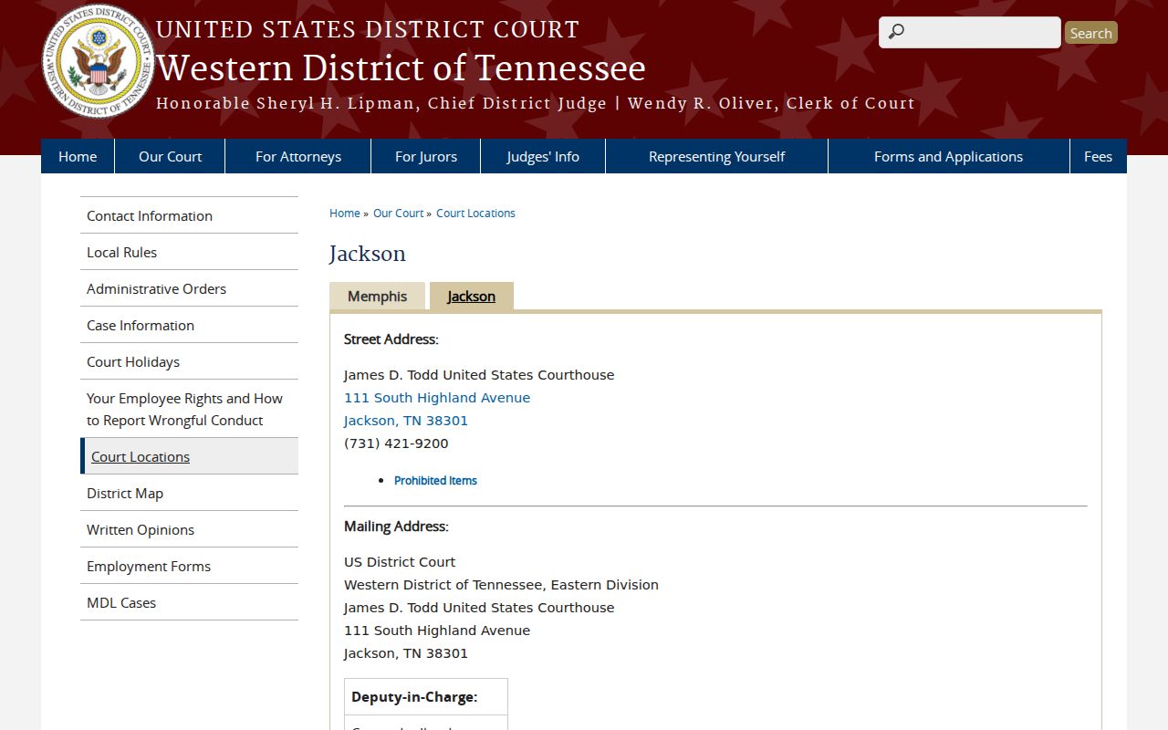 Chester County arrest warrant reference, Jackson federal courthouse information