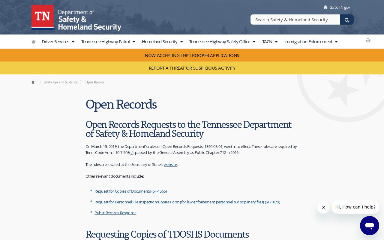 Chester County warrant lookup reference, Department of Safety public-records page