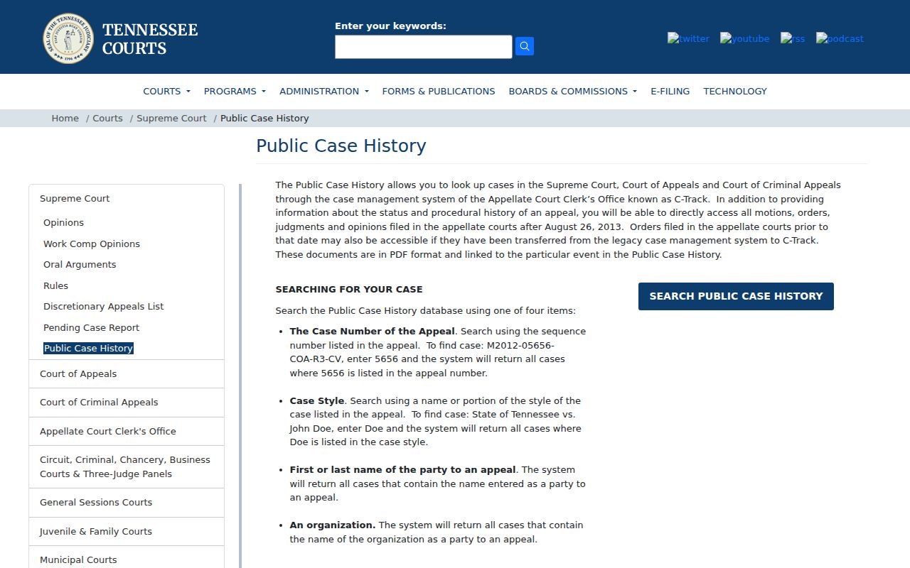 Chester County warrant lookup reference, Tennessee appellate case search interface