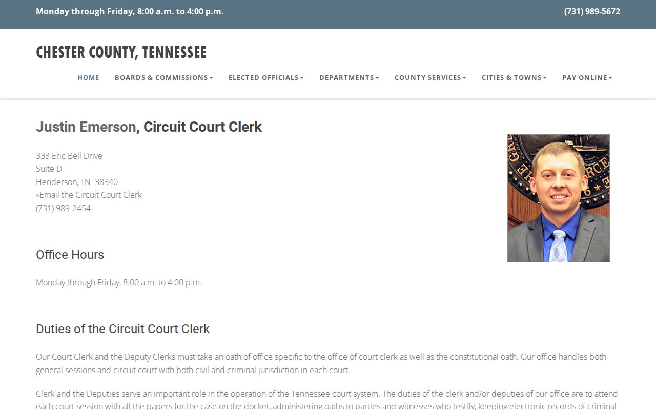 Chester County warrant records reference, official Circuit and General Sessions Clerk page